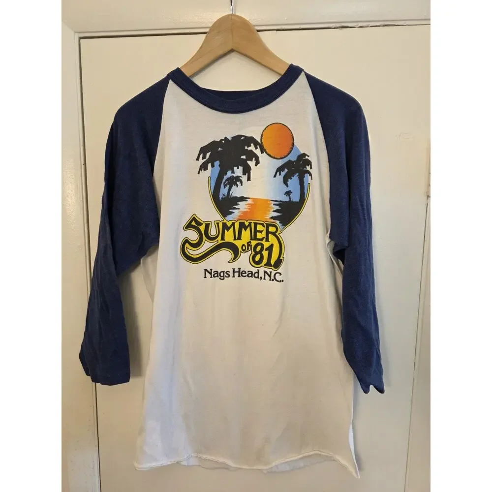 Vtg Bantam 1981 Nags Head NC Long Sleeve Shirt Size XL Retro Beach Palm Trees - Picture 2 of 7